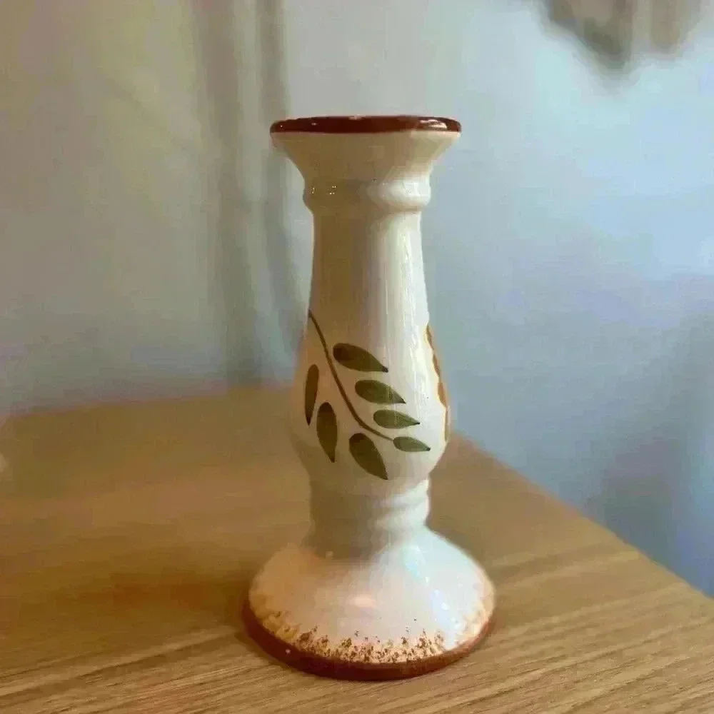 Vintage Ceramic Fall Candlestick Holder Forest leaves woodsy cottagecore boho 6“